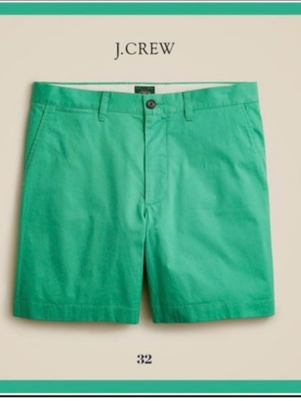 J. Crew Men’s Green Flat-Front Chino Shorts 7 inch Portsider